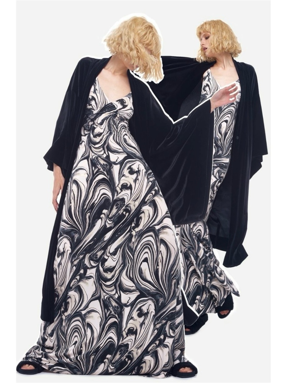 Norma Kamali Size M Marble Swirl Slip A-Line Maxi Dress With Pockets